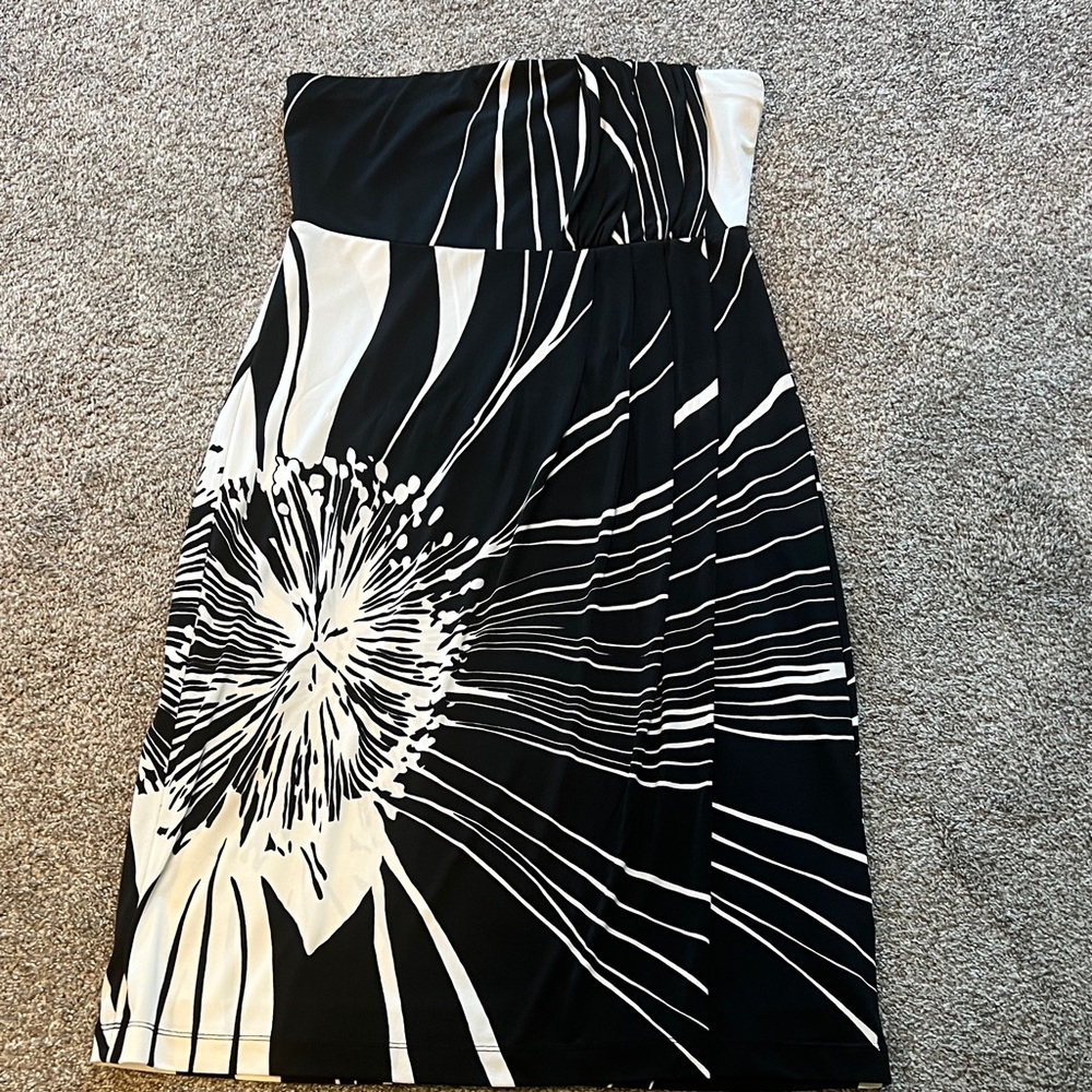 The Limited Black & White Strapless Floral Midi Dress